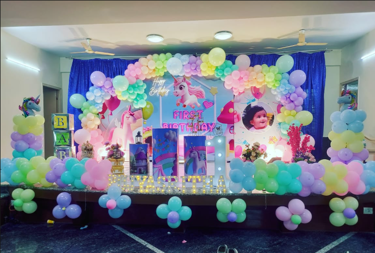 Pastel 1st birthday balloon decoration